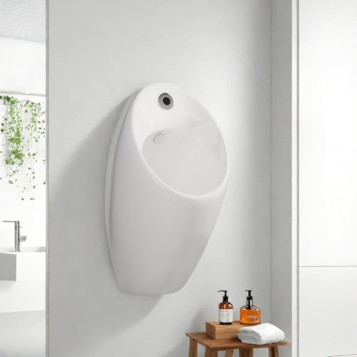 Vit väggmonterad smart sensor urinoar för män – stänksäker keramisk högeffektiv kommersiell badrumsarmatur med universell washout design
