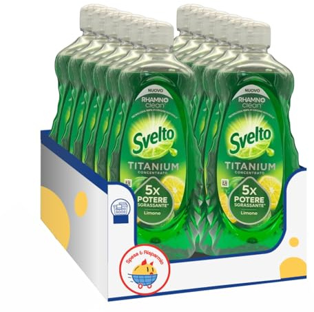 Detergente per Stoviglie a Mano 650 ml – Titanium Concentrato 5X Potere Sgrassante – Limone – Alta Efficacia contro Grasso e Sporco (12, 650ML)
