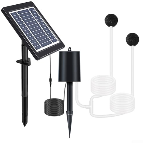 Aireador solar para estanques de 3 W 6 V con 3 modos, hasta 72 horas de tiempo de funcionamiento, aire solar para estanques de jardín, peceras, acuarios, kit de oxigenador portátil con piedra de