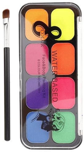LIGHTAOTAO Juego de Pintura Facial de 8 Colores con Pigmentos a Base de Agua, Pincel Incluido, Saturación Excepcional y Versátil para Maquillaje Teatral y Proyectos Creativos
