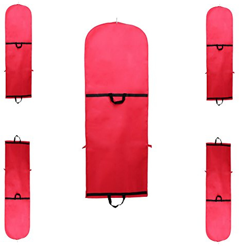 TUKA [5 piezas] Transpirable Funda de ropa, 180 cm x 65 cm Bolsa de Ropa Protector para vestidos, trajes, abrigos. 2 accesorios bolsillos, Bolsa portatrajes, rojo, TKB1001 red-5x