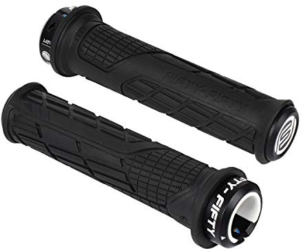 FIFTY-FIFTY Mountain Bike Handlebar Grips, Single Lock-on MTB Grips, Comfortable and Lock On, Non-Slip Bicycle Handle, Fit for All Mountain, Enduro, Downhill (Black)