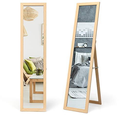 COSTWAY Specchiera da Terra Autoportante a Figura Intera, Specchio Rettangolare, in Legno (Legno)