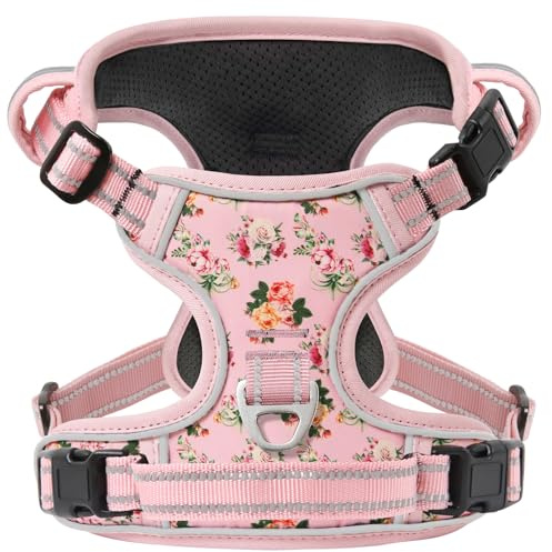 Timos Dog Harness, No-Pull Pet Harness with 2 Leash Clips, 3 Snap Buckles Adjustable Soft Padded Dog Vest, Reflective No-Choke Pet Oxford Vest with Easy Control Handle for Small Medium Large Dogs