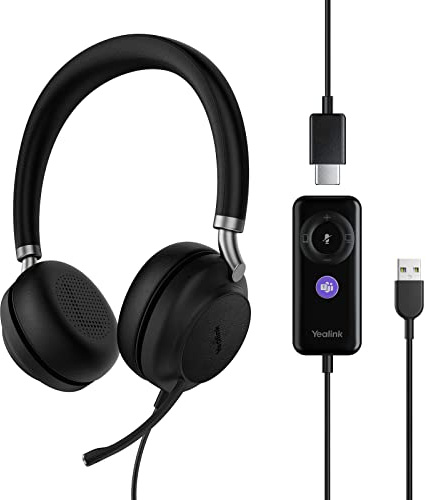Yealink USB Headset UH38,Microsoft Teams Zertifizierte Stereo Kopfhörer mit Noise Cancelling Mikrofon für VoIP Softphone/PC/Laptop/Mac/Tablet/Handy,In-Line-Steuerung Eingebautes Bluetooth,USB-A Kabel