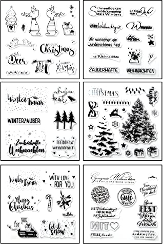 Silikonstempel Weihnachten Deutsch 6 Blätter Clear Stamp Weihnachten, Frohe Weihnachten Stempel, Silikonstempel Winter Clear Stempel Set für DIY Bullet Journal Scrapbooking Fotoalbum