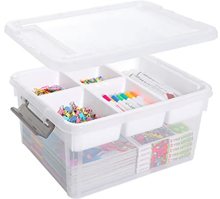 Citylife 17 QT Plastic Storage Box with Removable Tray Craft Organizers and Storage Clear Storage Container for Organizing Bead, Tool, Sewing, Playdoh