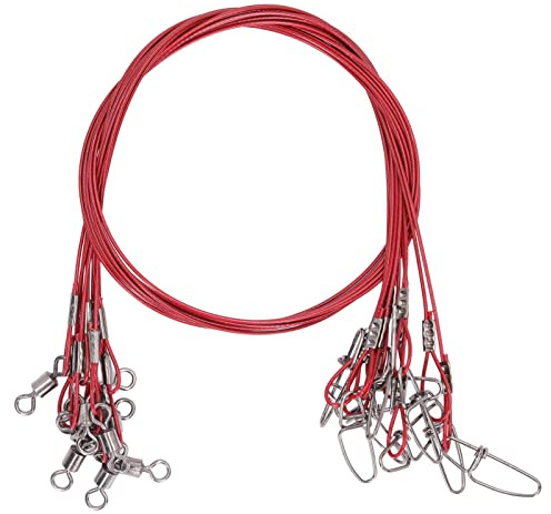 Yuecoom10 Piezas De 50 Cm De Líderes De Pesca, Líderes De Acero De Línea De Líder De Pesca, Líderes De Aparejos De Alambre De Pesca, Líderes De Línea De Pesca De Mordedura con Giros (Rojo)