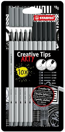 STABILO - Multi-Liner-Set - Creative Tips - ARTY - 10er Pack - schwarz, mittelgrau