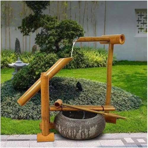 Zen Garden Water Fountain Bamboo, Garten brunnen outdoor Swing Pump Water Landscape Bamboo Water Feature Zen-Brunnen-Set Flowing Water Decorationsplitterfester Bambus