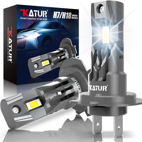 KATUR H7 LED Lampadine Fari per Auto, Canbus 18000LM 6000K Bianco Senza Fili Plug & Play LED H7 Abbaglianti o Anabbaglianti 400% Luminosità 1:1 Mini Dimensioni, 2 Lampadine
