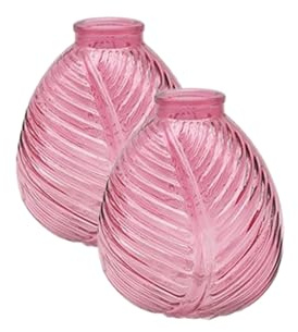 Woodside Home Living Bright Ribbed Glass Medium Ball Vase (Set of 2) - Pink