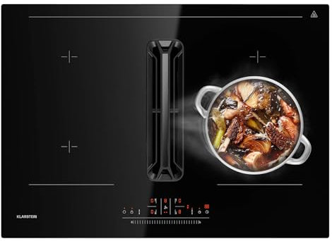 Klarstein AirJet 72 Plaque Induction Avec Hotte Intégrée - 600 m³/h, 7200W, VarioHeating, A+ Efficacité, Écran Tactile, Sécurité Enfant, Acier Inoxydable & Verre, 72x2.6x51.5 cm