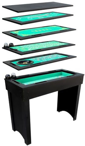 Bar de Casino Multifonction 6-en-1, Roulette, Blackjack, Craps, Poker, Sic-bo et pateau de Bar