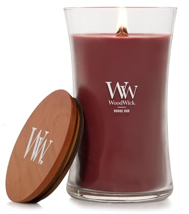 WoodWick Rouge Oud Gifts for Women and Men, 21.5 oz Large Hourglass Candle with Crackling Wick