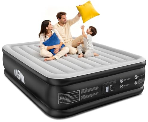 Airefina Inflatable Mattress, Air Bed with Built-in Pump, Comfort King Size Blow Up Mattress Fast 3-Min Self Inflation, Upgraded Flocked Surface Airbed for Home& Guest Camping Use, 203x152x40cm