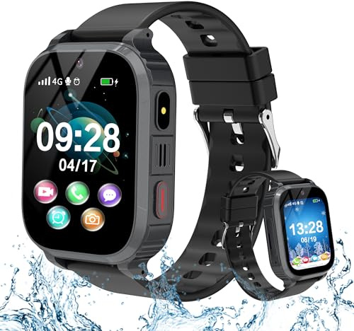 Tzzulsx 4G Kids Smart Watch with GPS Tracker, HD Video Call, SOS Emergency, Games, Alarm Clock, IP68 Waterproof & School Mode - Smartwatch for Boys Girls