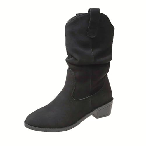 Botas de Trabajo,Botas Cowboy de Mujer Ante Elegantes Cómoda Western Botines Mujers Media Botines Mujers Invierno de Piel Serraje de Tacon Ancho Casual o de Fiesta