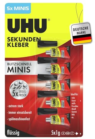 UHU Sekundenkleber extra stark | 5x1g Kleber Tuben für präzises Kleben | Sekundenkleber flüssig für Kunststoff, Metall, Holz, Keramik, Porzellankleber | Superkleber & Kunststoffkleber