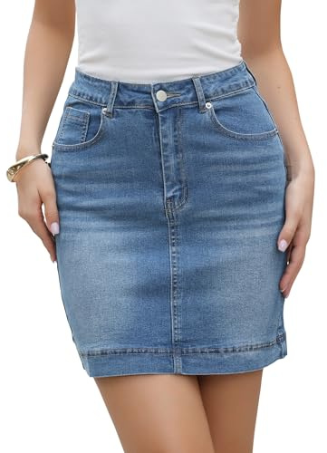Allegra K Jean Skirt for Women Casual High Waisted Stretchy Denim Skirts | Mini Length, Washed Classic, with Pockets, Cotton Blend, Versatile for Daily Outfits, Summer 2026
