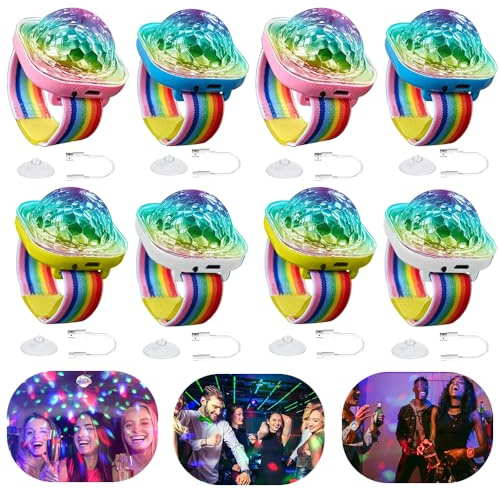 8 Pièces Montres Disco Lumineuses à LED, Bracelet USB Rechargeable Stroboscope Avec Ventouse, Mini Lumière Disco Portable Sensible Au Son, Pour Party Voiture Danse DJ Club
