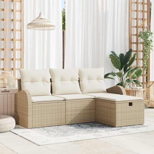 Owoxanthellate Set sala da giardino beige, 179 x 117 x 85 cm, panca angolare in rattan sintetico, con spazio di archiviazione, gruppo di seduta modulare, resistente alle intemperie, per terrazze