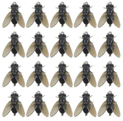 Juego de 20 señuelos de pesca con mosca de silicona, estilo realista de mosca doméstica con ganchos de acero de alto carbono para truchas de carpas (20 unidades, tamaño M)