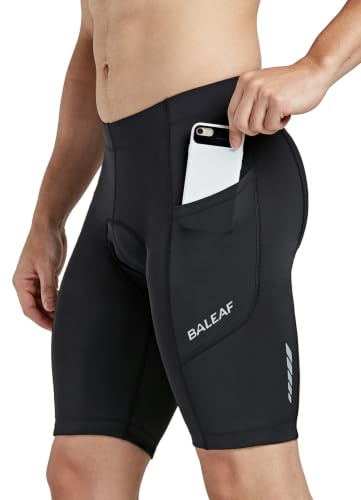 baleaf Men's Padded Cycling Shorts Padding Bike Shorts Road Biking MTB Shorts Bicycle Pockets UPF 50+ Black S