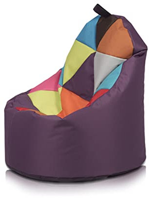 Ecopuf - Yoko Patchwork Pouf Sessel Outdoor - Sitzsack Kinderzimmer - Robuster Stoffsack - Entspannungssessel - Wohnungseinrichtung - Sessel Größe XL - 70x75cm, Lila Nc5
