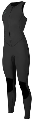 O'Neill Women's Reactor-2 1.5mm Front Zip Sleeveless Full Wetsuit, Lightweight Flexible Warmth for All Water Activities, Black/Black, 14