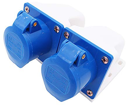 POFET 2Pcs Power Plus 16AMP Aufputzsteckdosen 220-250 Volt 3-polige (IP44) Kupplungsbuchsen - Blau