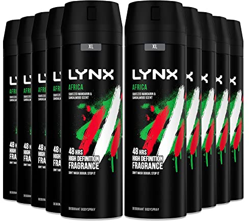 Lynx Africa Deodorant for Men, Body Spray, Deodorant Spray with 48 Hours High Definition Fragrance of Geranium and Vanilla Scent, 200ml (Pack of 10)