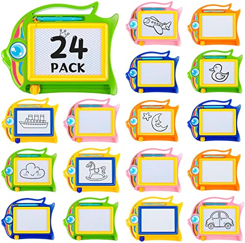 24 Pcs Mini Magnetic Drawing Board for Kids, Erasable Doodle Board Tablet Colorful Sketch Writing Pad for Classroom Rewards Prizes Birthday Party Favors Goodie Bag Stuffers