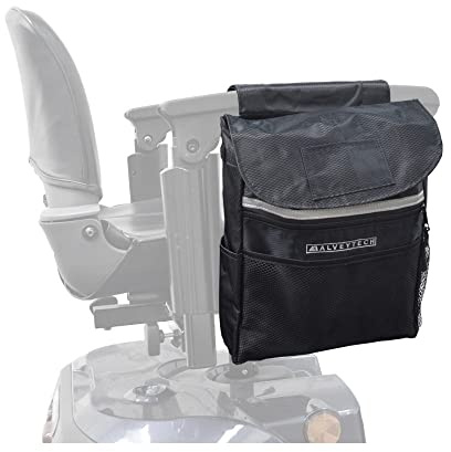 AlveyTech Water-Resistant Saddle Bag (Large, Black) - For Mobility Scooters, Wheelchairs, & Power Chairs - Lightweight & Easy to Install - Storage Organizer - Electric Wheelchair Accessories Adults