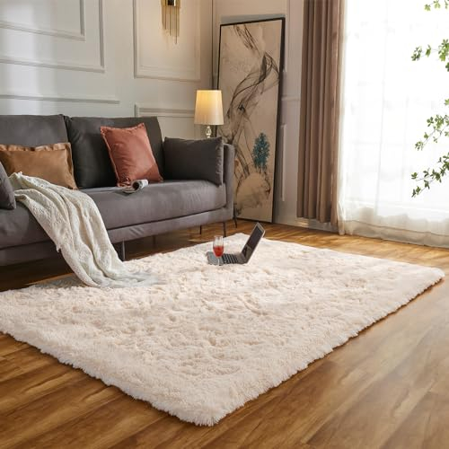 Evitany Teppich Flauschig Fellteppich Kunstfell Shaggy Teppiche Wohnzimmer Langflor Super Weich Zottel Teppich für Home Decor (160 x 230 cm,Beige)