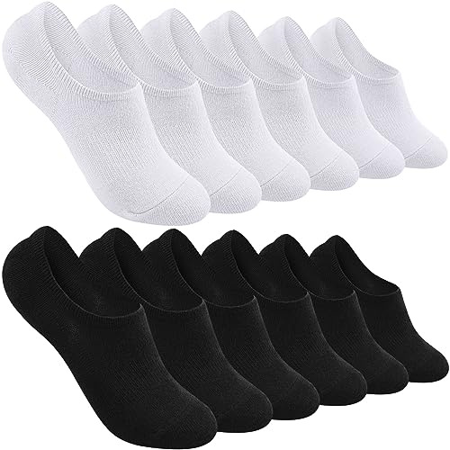 No Show Socks Womens, Invisible Cotton Low Cut Footies White Black 6 Pairs