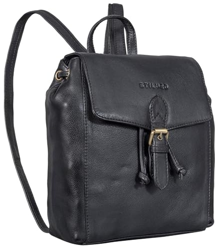 STILORD Alice Leder Cityrucksack Damen Klein mit Kordelzug Rucksack Damen Echtleder Kleiner Damenrucksack Leder 2-in-1 Rucksackhandtasche Sling Bag für Alltag & Stadt Farbe:schwarz