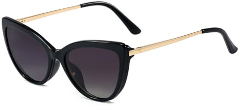 kachawoo Occhiali da sole magnetici con clip polarizzati anti luce blu con lenti da donna in montatura TR90 a forma di occhi di gatto, Telaio nero, Large