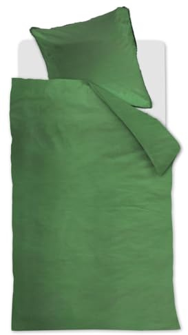 vtwonen Natural Stone Fraying bettwäsche-Set 2 TLG. - 135x200 - Grün - Baumwolle - mit Reißverschluss