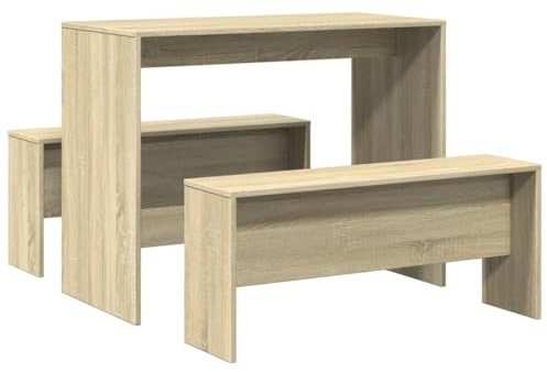 vidaXL Mesa y Bancos de Comedor 3 pzas Madera ingeniería Roble Sonoma, Juego de Mesa de Comedor, Juego de Mesa con Banco, Mesa de Comedor y Bancos