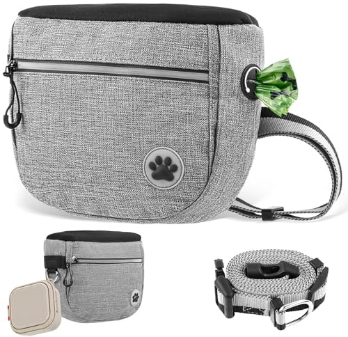 JETOP Premium Dog Treat Pouch for Dog Training Large Capacity Dog Walking Bag with Poop Bag Holder Dog Treat Bag with Adjustable Belt Puppy Treat Bag Dog Walking Bum Bag for Men and Women