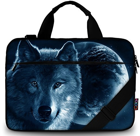 icolor Housse de protection pour ordinateur portable 13 15 avec bandoulière, sacoche pour ordinateur portable 15,6 , en toile, support pour tablette, bloc-notes, sac à main, porte-documents, Loup.,