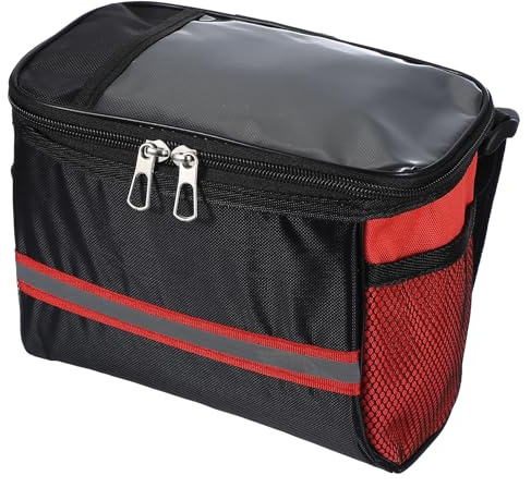 PATIKIL Bike Handlebar Bag, Bike Frame Bag Waterproof Bike Basket with Reflective Strip Bicycle Accessories for Men Women Outdoor Cycling Mountain Road Bikes, Red