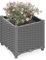 Relaxdays Pflanzkübel, Rattan-Optik, HBT: 38x40x40 cm, Garten, Balkon & Terrasse, Blumenkübel mit Wasserspeicher, grau