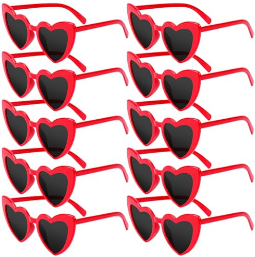 SelfTek Pack de 10 Gafas Corazón Retro, Gafas Negras y Rosa de Corazón, Vintage Hippie Años 90, Gafas de Corazon para Fiestas, Cumpleaños, Bodas, Carnaval y Fotos, Unisex