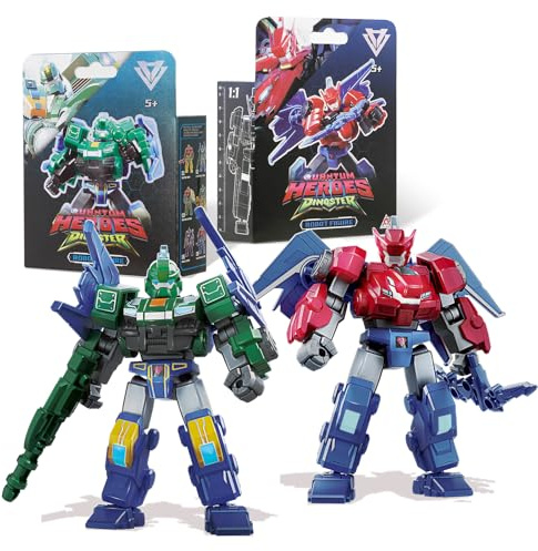 Quantum Heroes DINOSTER Mini Robot Figure 2 pièces Stego Blast Wing & Raptor Bolt Wing, Hauteur 11 cm, Facile à Assembler, Plusieurs Parties Mobiles, Jouet Robot pour Enfants de 5 Ans et Plus