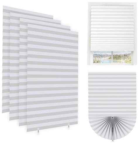 Puniama 4 Pack No Drill Stick On Blinds for Windows 60x150CM, Temporary Cut to Size Blackout Pleated Shades, Easy Fit Self Adhesive Blinds for Bedroom, Kitchen, Bathroom Privacy