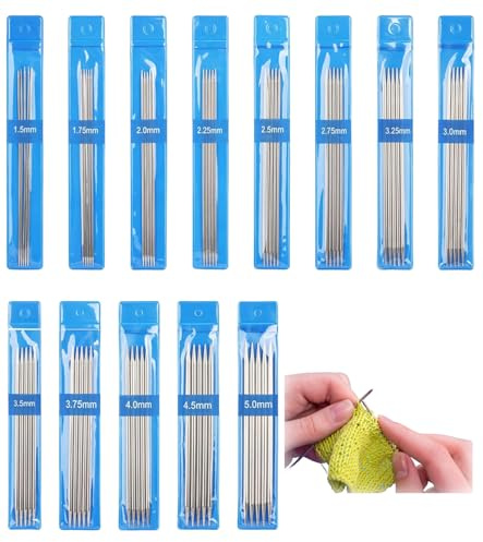 TAKONE Set di aghi da 15 cm – 65 pezzi in acciaio inox ferri da maglia corti (1,5 – 5,0 mm) – aghi a doppia punta per calzini per principianti, calze, cappelli e sciarpe