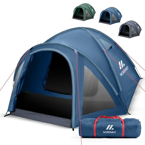 NORDMUT® Tente de Camping 4 Personnes Étanche & Légère – Tente Dôme avec Avant-Toit Fermable – Tente 2-4 Personnes avec Excellente Circulation d’Air & Petit Volume de Transport