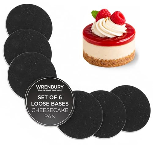Wrenbury Replacement Loose Base Discs for Mini Cheesecake Tins - Set of 6 Removable Bottom Push Up Discs for 7.5cm 3 Inch Cake Tin Moulds
